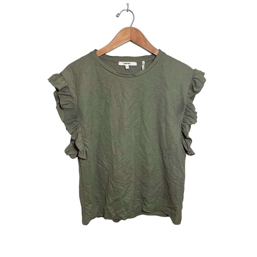 Koton Ruffle Sleeve Top Womens Medium Cap Sleeeve Knit Green